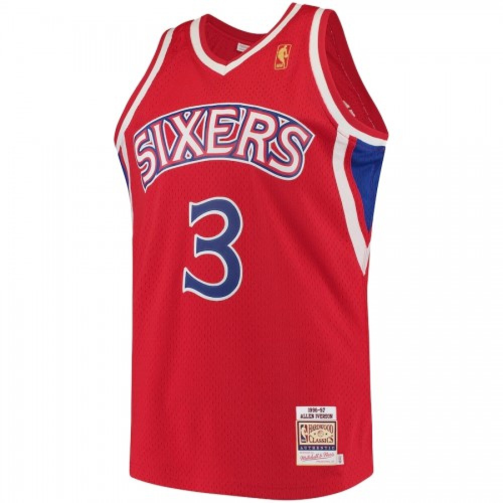 Men's Philadelphia 76ers Allen Iverson #3 Throwback Red Hardwood Classics Jersey-Pro Kit Vault | Brand New 26/27 Sports Jerseys